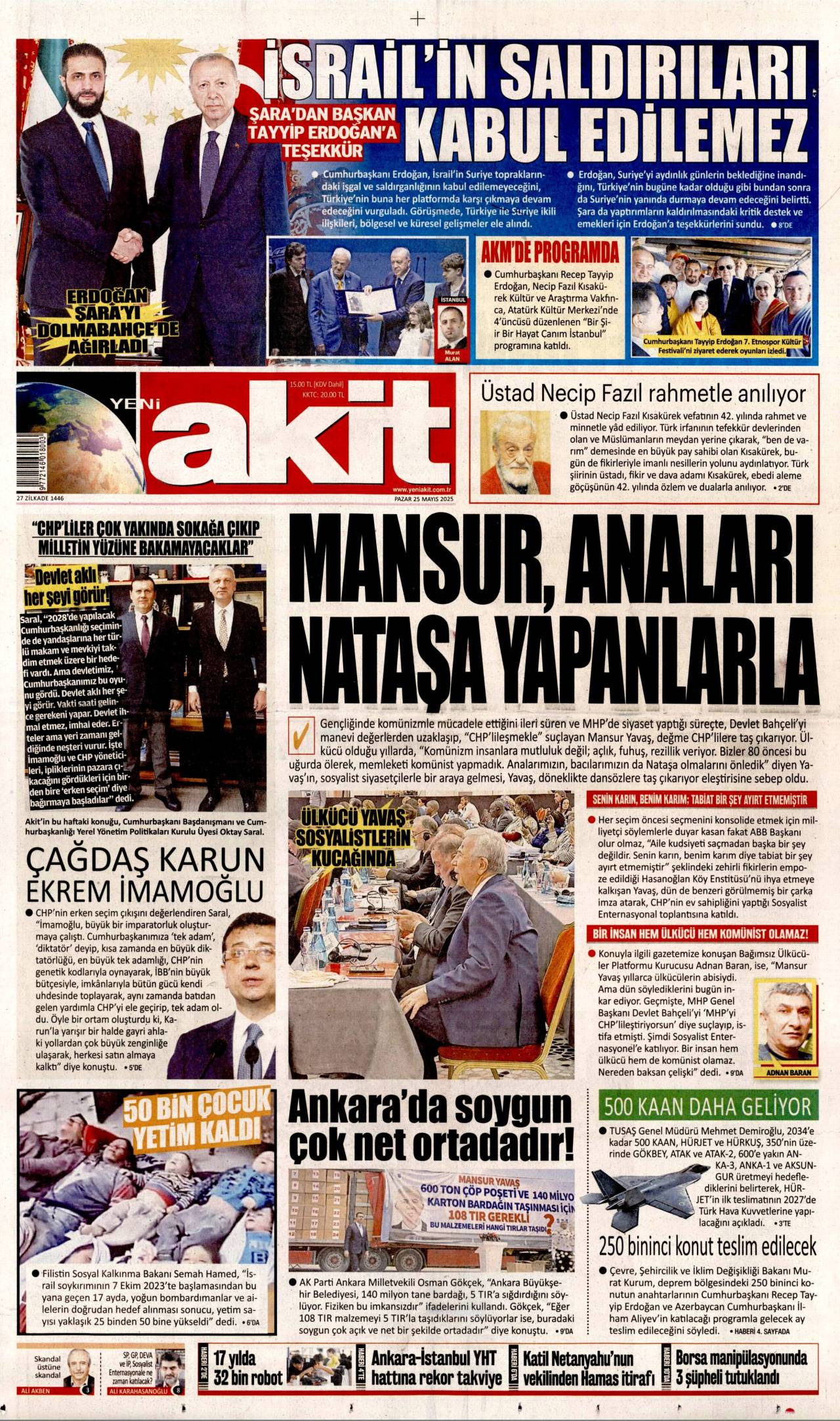 Yeni Akit Gazetesi Manşeti