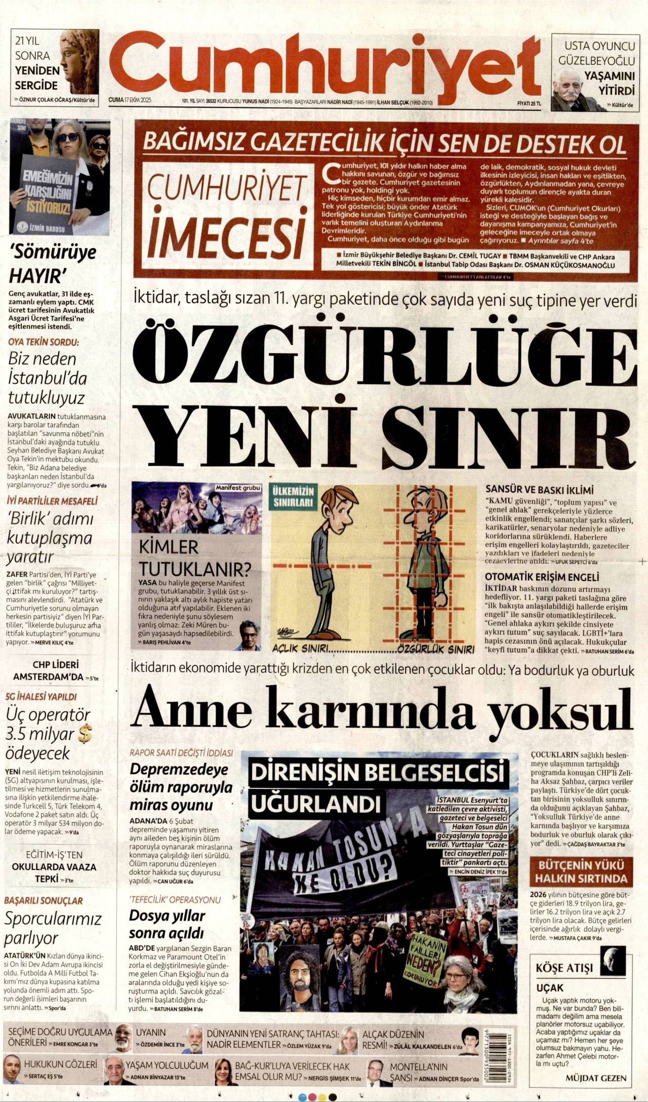 Cumhuriyet Gazetesi Manşeti