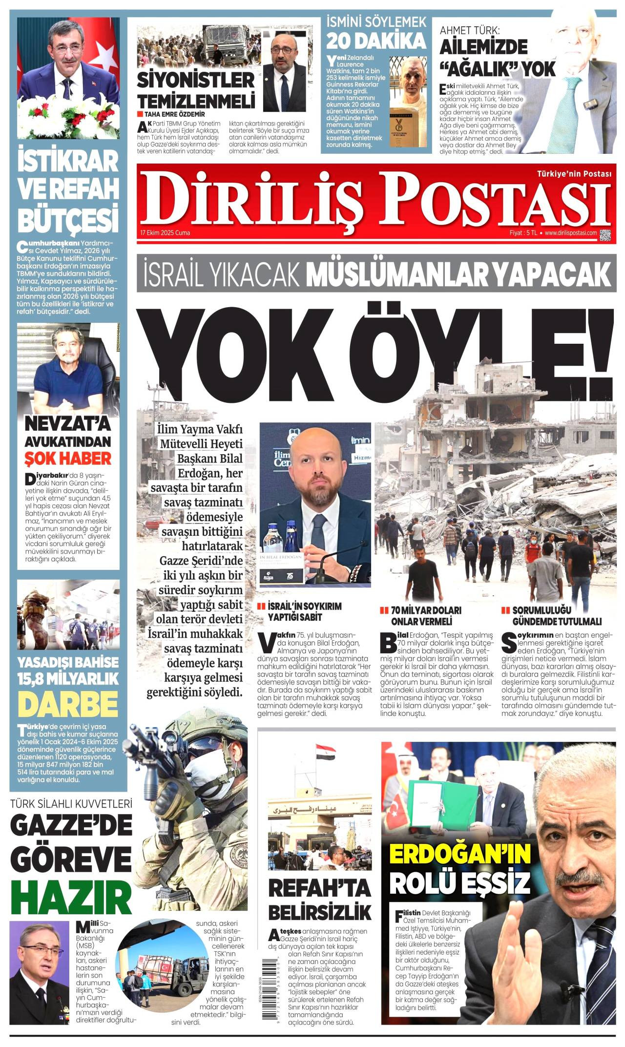 Diriliş Postası Gazetesi Manşeti