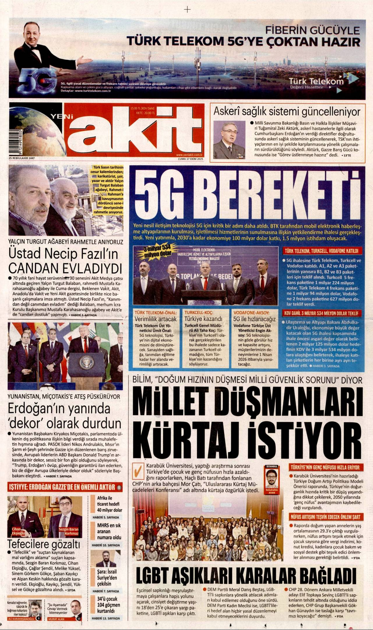 Yeni Akit Gazetesi Manşeti