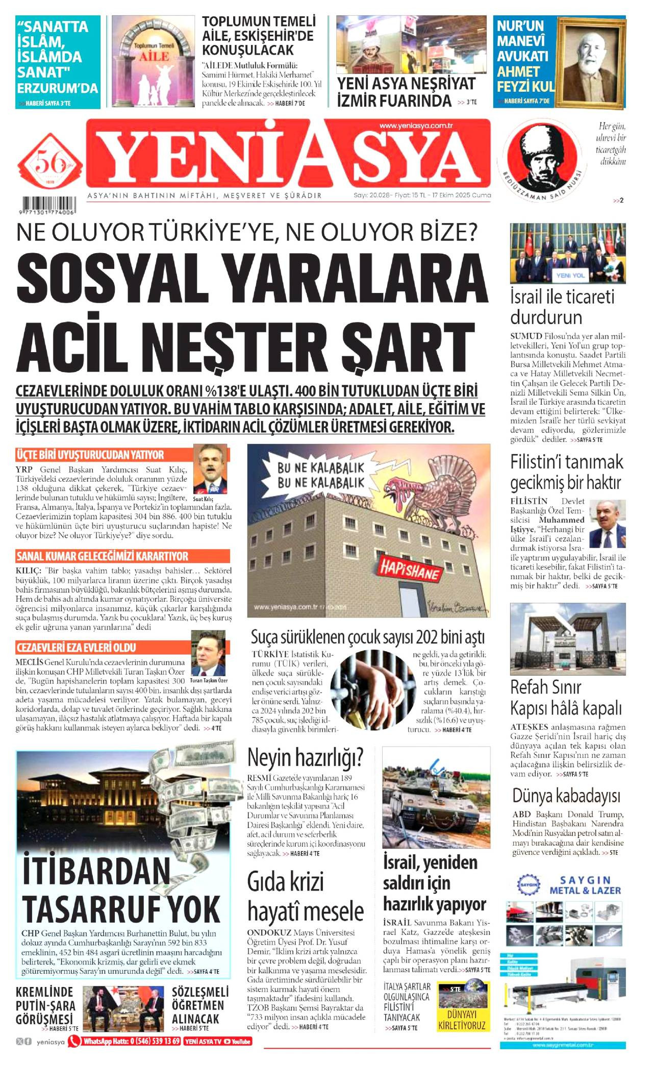 Yeni Asya Gazetesi Manşeti