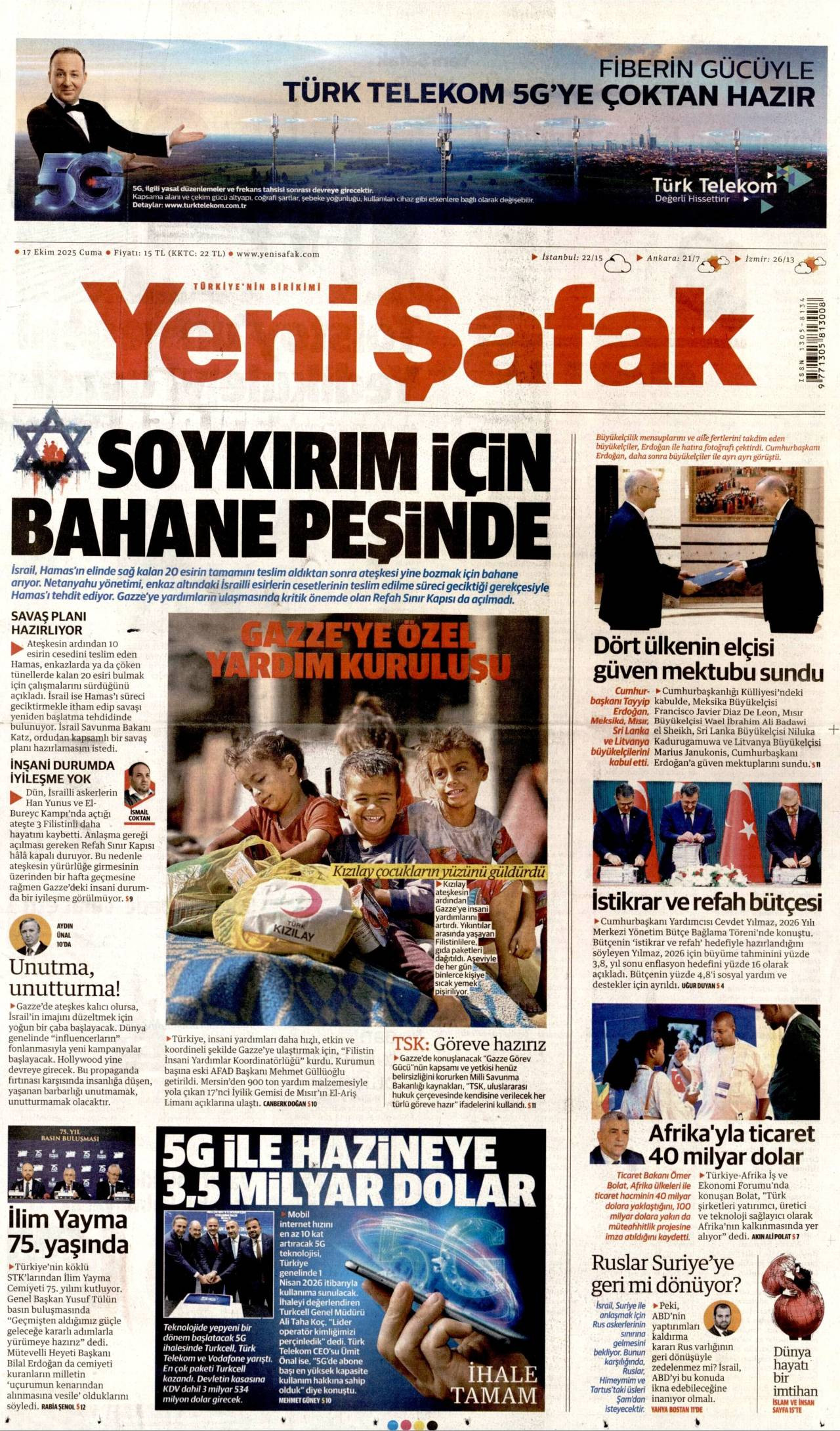 Yeni Şafak Gazetesi Manşeti