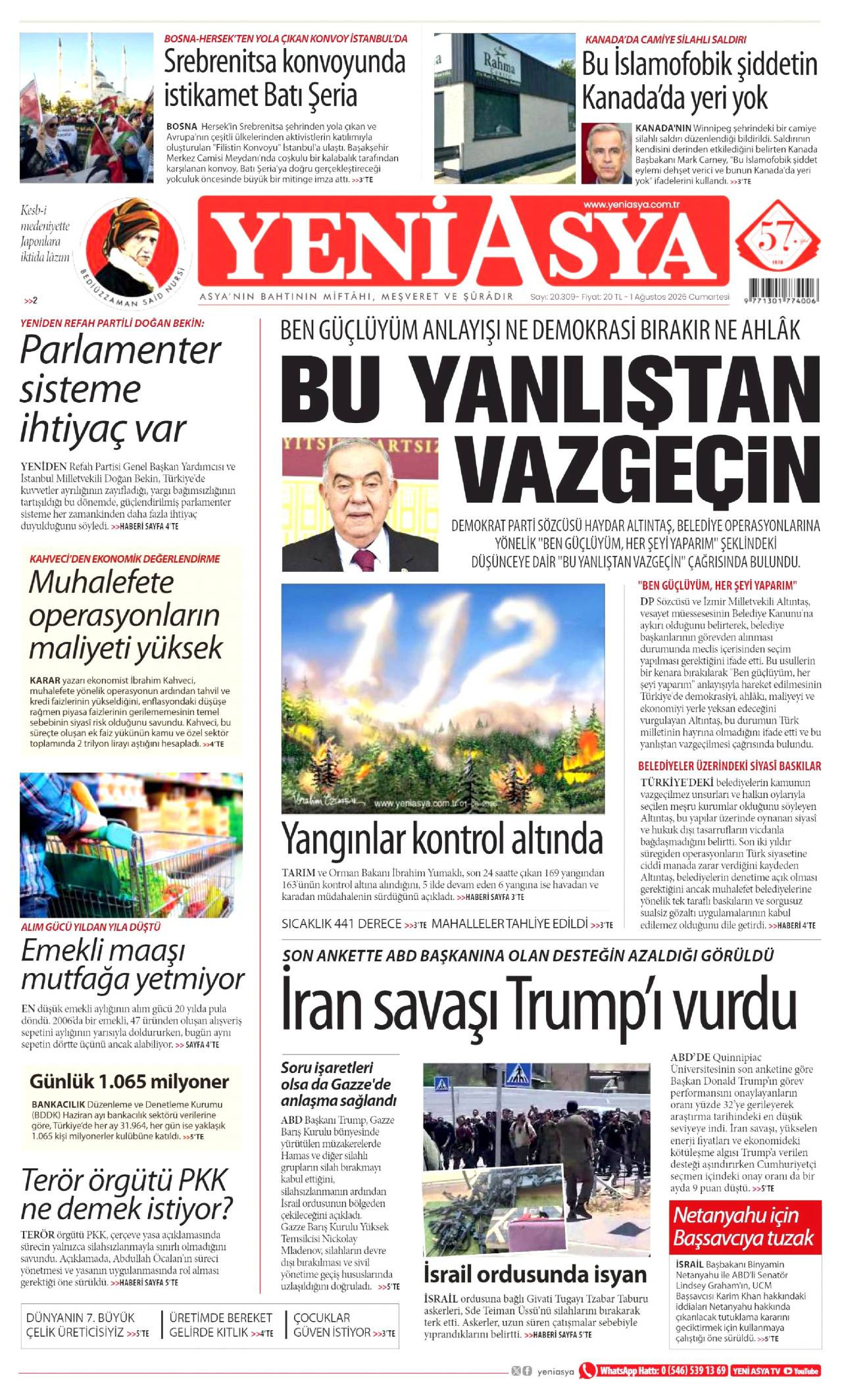 Yeni Asya Gazetesi Manşeti