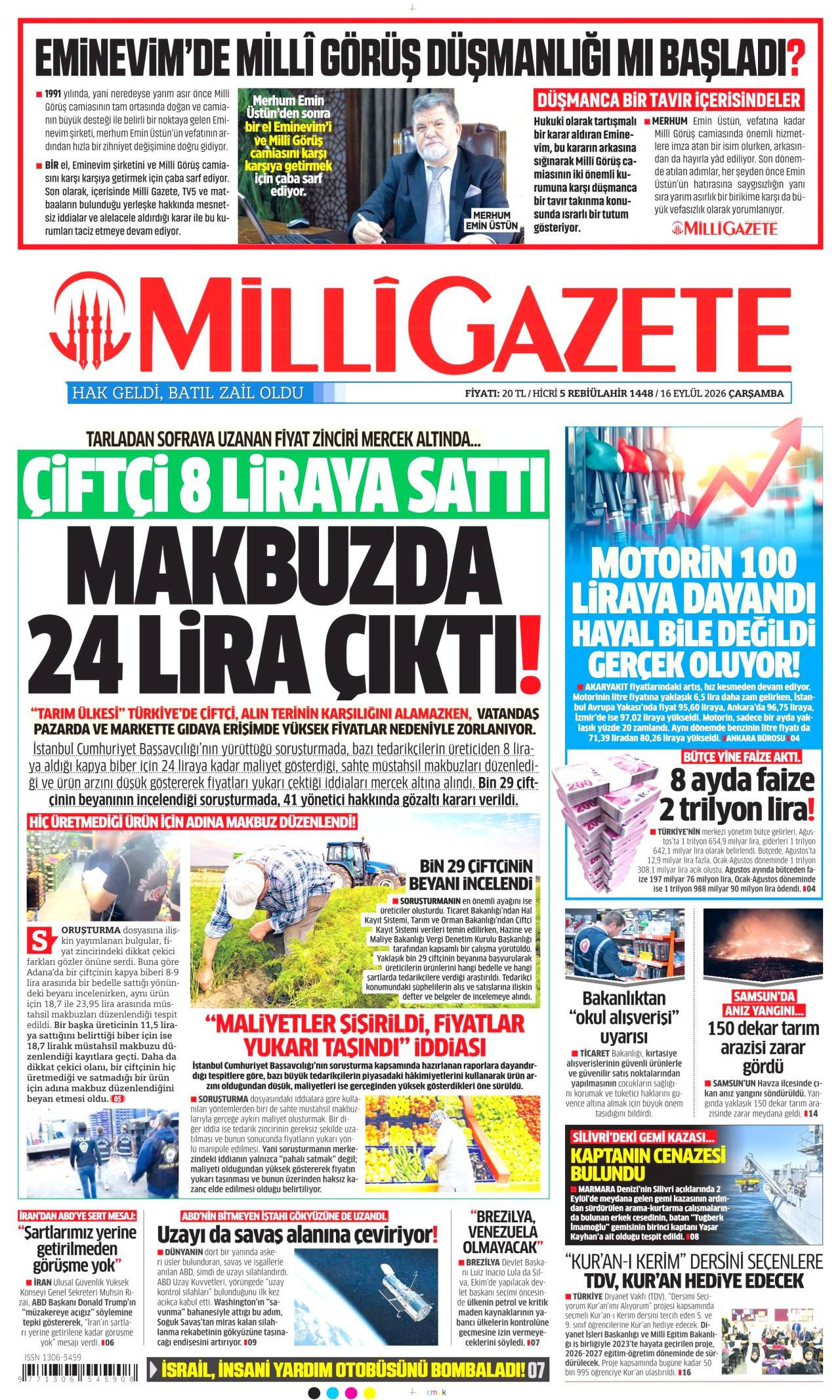 Milli Gazete Manşeti