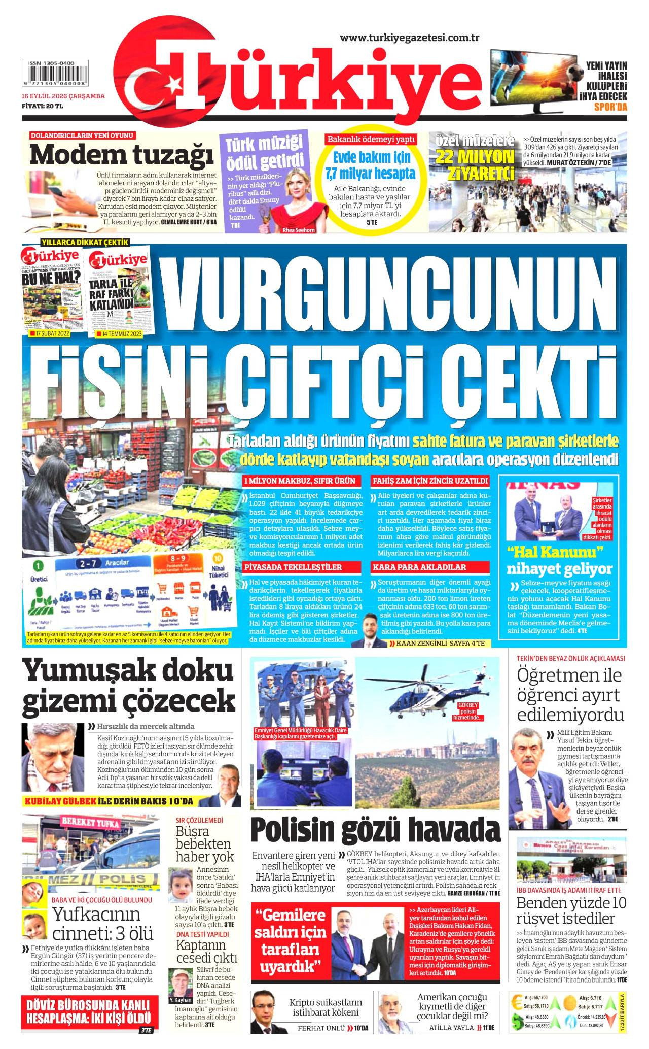 Türkiye Gazetesi Manşeti