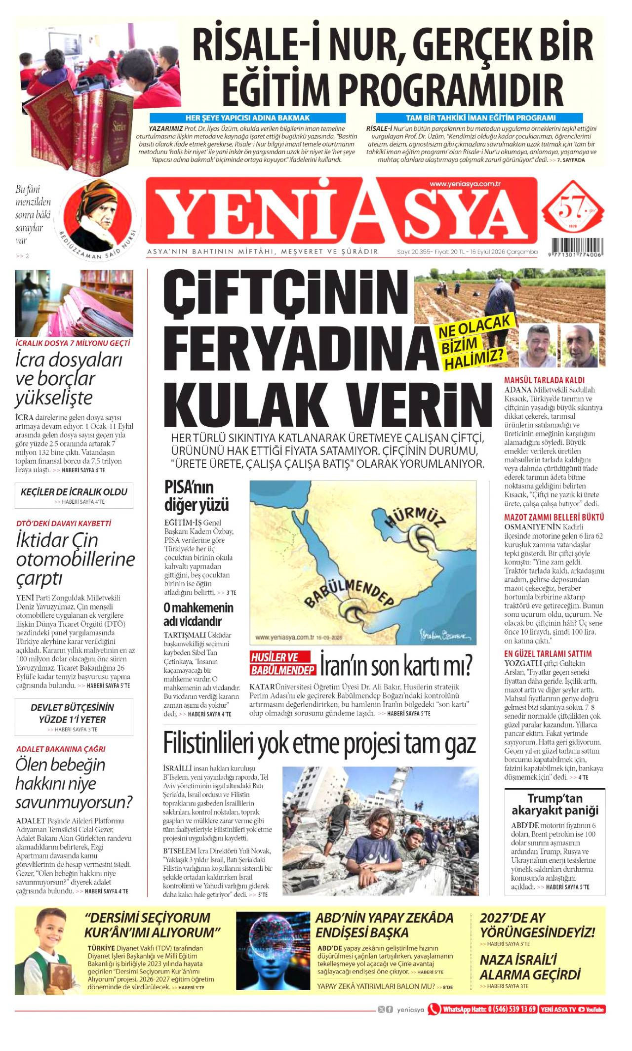 Yeni Asya Gazetesi Manşeti