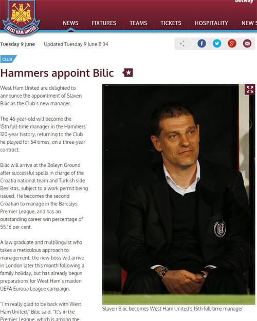 Bilic resmen West Ham United'da! - Resim : 1