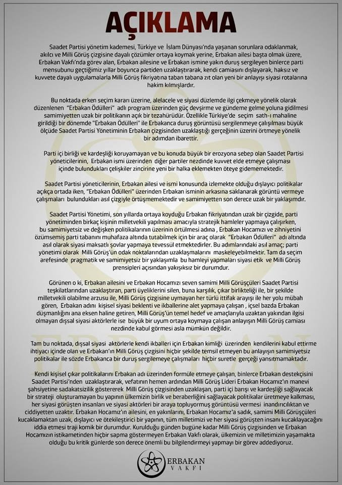 Erbakan Vakfı'ndan zehir zemberek açıklama! - Resim : 1